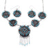 Southwest Turquoise And Coral Needlepoint Silver Necklace And Earring Set EX54066